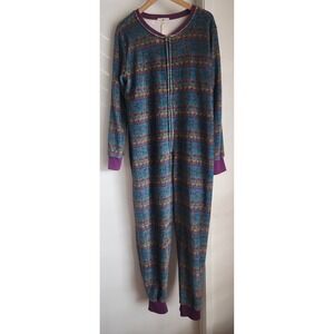 Natural Life One Piece Pajama M‎ Blue Geometric Sleepwear Cozy Relaxed Lounge